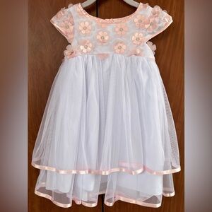 Mia & Mimi - White w/pink flower girls dress (Size 2T)